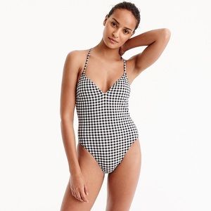 J. Crew laceup back one-piece gingham swimsuit